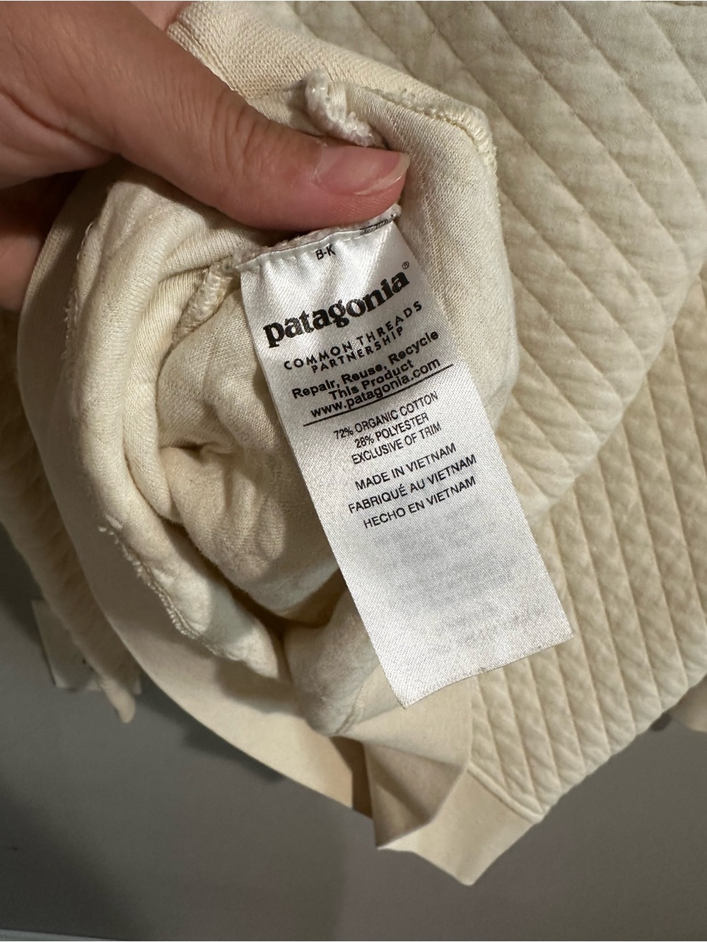 Patagonia Organic Cotton Quilted Snap-T Pullover in Cream with Navy Trim - Picture 6 of 8